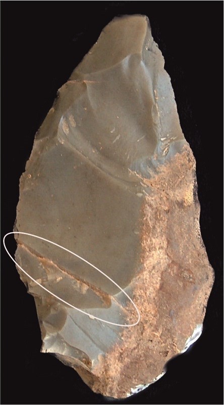 Solutrean preform showing a small natural crack in the stone